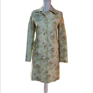 OLD NAVY WOMENS GREEN& TAN FLORAL PATTERN FITTED TRENCH COAT SIZE XS